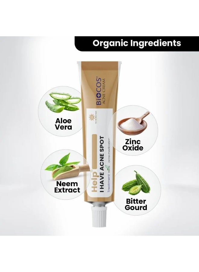 BIOCOS Anti Acne Cream, Acne Control Cream with Aloe Vera, Neem Extract, Bitter Gourd & Zinc Oxides for Pimple Treatment, Reduces Blemishes & Scars, Controls Oil & Natural Glow - Image 5