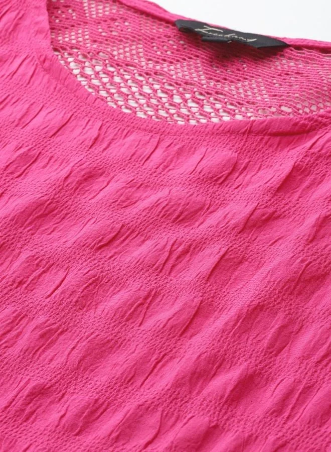 Freehand  Women Relaxed Fit Textured Crew Neck Short Sleeve Regular Top  | Best Price UAE