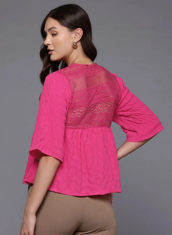 Freehand  Women Relaxed Fit Textured Crew Neck Short Sleeve Regular Top  | Best Price UAE