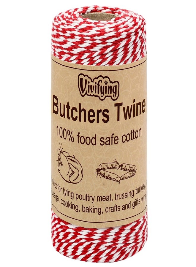 Vivifying Red and White Butchers Twine, 328 Feet 2mm Food Safe Cotton Cooking Twine, Ideal for Trussing Turkey, Roasting, Baking, Bacon, Pumpkin Bread, Festive Holiday Kitchen Use & Gift Wrapping - Image 1