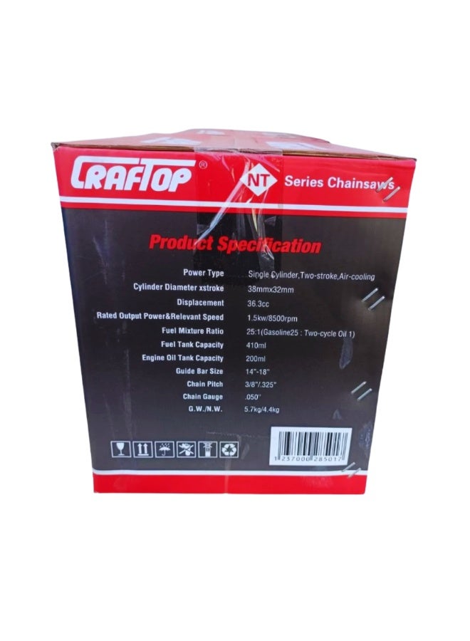 CRAFTOP Kraftop 16" Gasoline Chainsaw – 1.5kW Power, 36.3cc Engine, 8500 RPM - Image 3