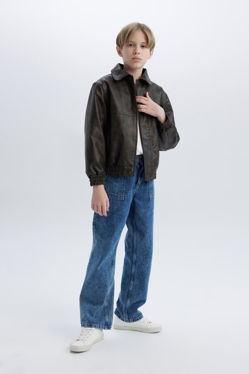 DeFacto Boy Polo Collar Water Repellent Faux Leather Jacket  - Image 2