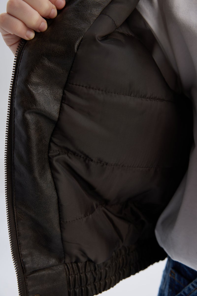 DeFacto Boy Polo Collar Water Repellent Faux Leather Jacket  - Image 5