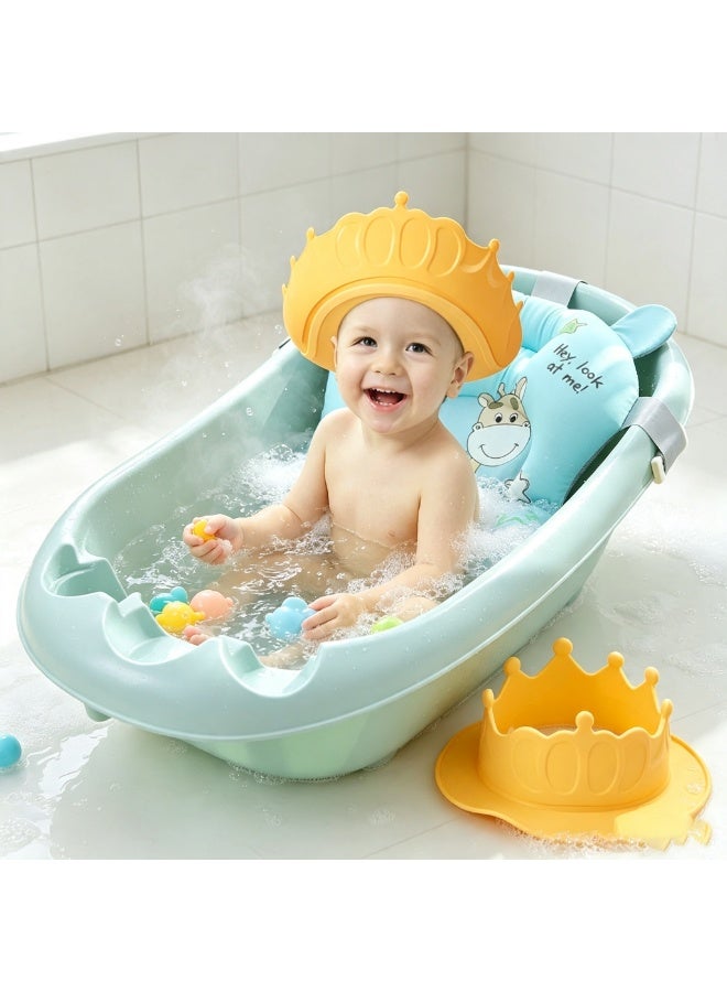 Baby Bath Cushion Pad for Newborns, Soft Infant Bath Support Pillow, Non-Slip Baby Bathtub Mat, Comfortable Baby Bathing Essential. Includes Waterproof Baby Shampoo Cap Gift, Helps Protect Baby Eyes and Face During Hair Washing - Image 1