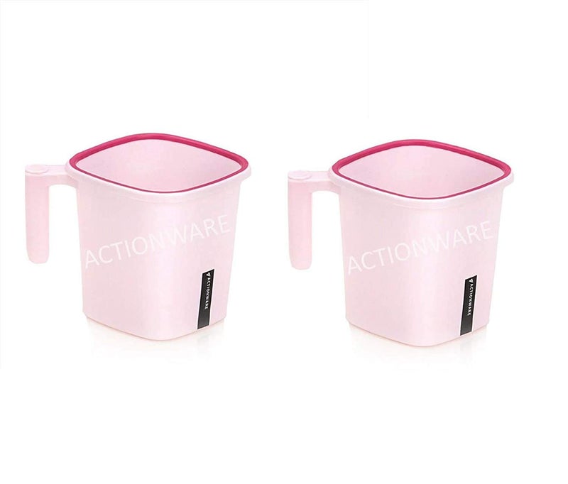 JOFIX JOFIX Square Mug Plastic Bath Mug Set of 2 Pcs Durable Long Lasting Quality Bathroom Set Multicolor - Image 1