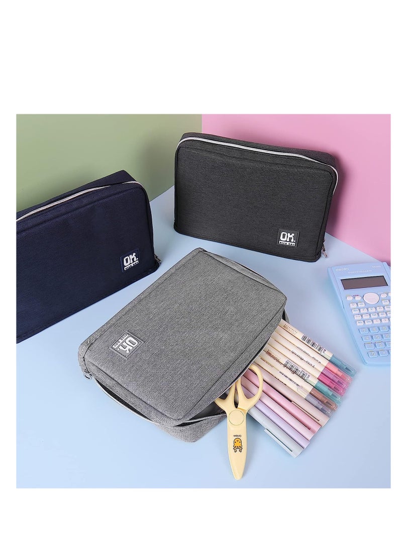 Standing Pencil Case Big Capacity Pencil Pouch Large Stationery Organizer Bag Canvas Office School Supplies for Primary Middle College Students Girls Boys Grey - Image 5