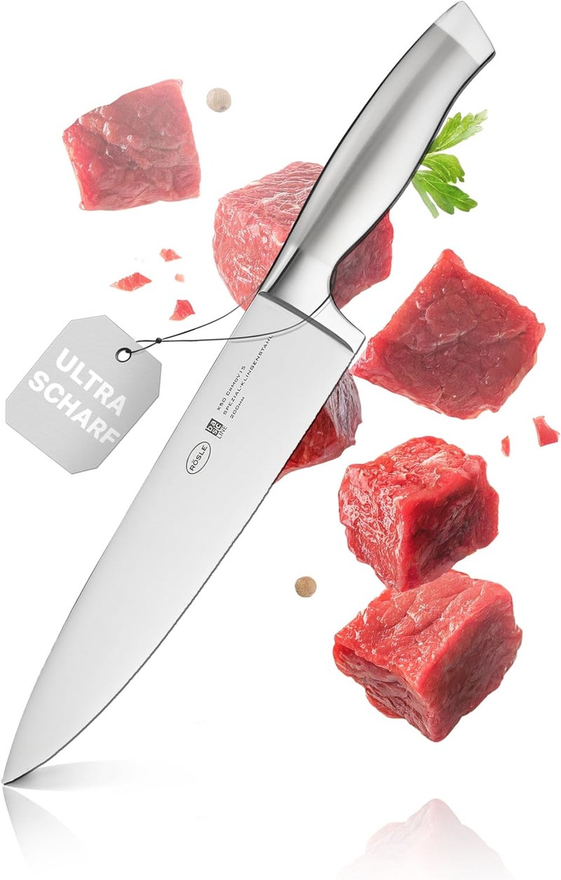 RÖSLE Basics Line Stainless Steel Chef's Knife, 8-inch Blade,Silver - Image 1