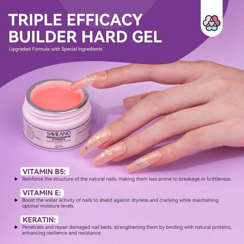 SAVILAND Builder Nail Gel Set with Nail Drill - 3 Pcs Hard Gels(VE&VB5&Kerain) Clear Pink Nudes Builder Nails Gel with Lamp Brush Nails Strengthener Gels for Extension Shaping DIY at Home Salon - Image 3