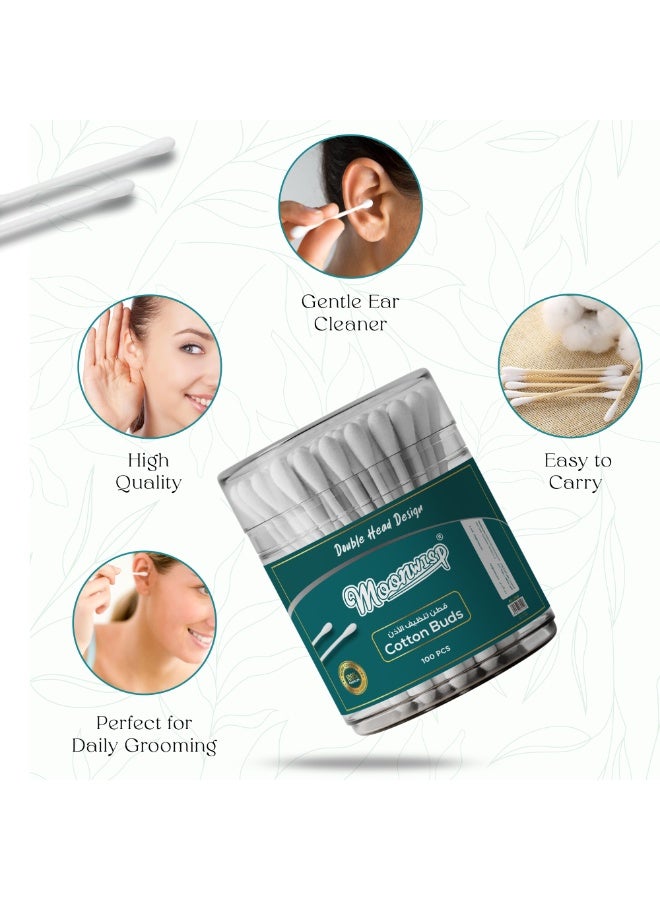 Moonwisp Cotton Buds - 100-Piece Units (Pack of 12) Double-Tipped Ear Cleaner Swabs - 100% Soft Cotton Buds for Ear - Hygienic & Gentle - 1200 PCs - Image 4