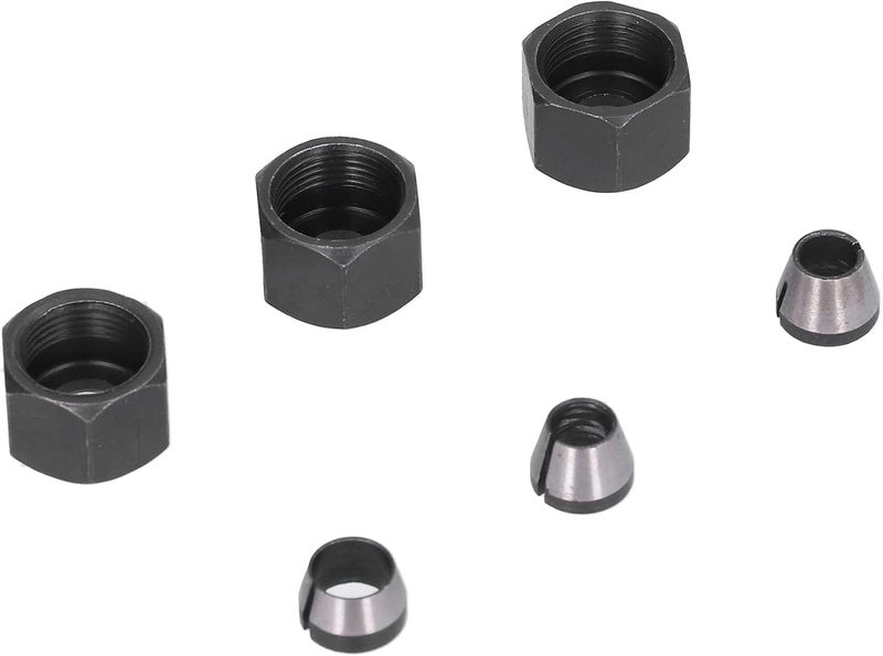 مجموعة محولات مقابس للموجه (Router Collet Adapter Set) لآلات التقليم والنقش، تشمل أحجام 6مم، 6.35مم، 8مم، مصنوعة من الفولاذ الكربوني مع الصامولة - Image 1