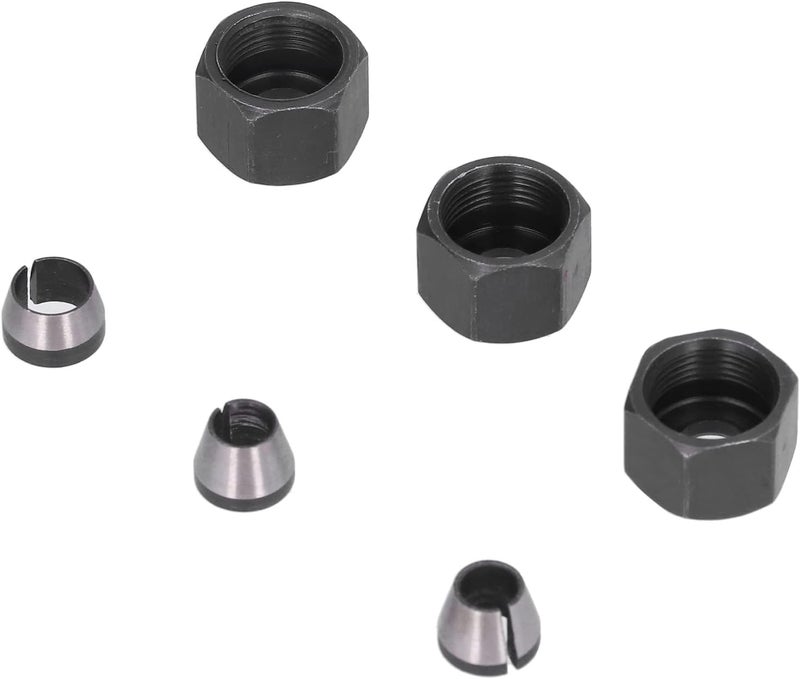 مجموعة محولات مقابس للموجه (Router Collet Adapter Set) لآلات التقليم والنقش، تشمل أحجام 6مم، 6.35مم، 8مم، مصنوعة من الفولاذ الكربوني مع الصامولة - Image 2