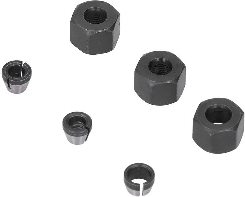 مجموعة محولات مقابس للموجه (Router Collet Adapter Set) لآلات التقليم والنقش، تشمل أحجام 6مم، 6.35مم، 8مم، مصنوعة من الفولاذ الكربوني مع الصامولة - Image 3