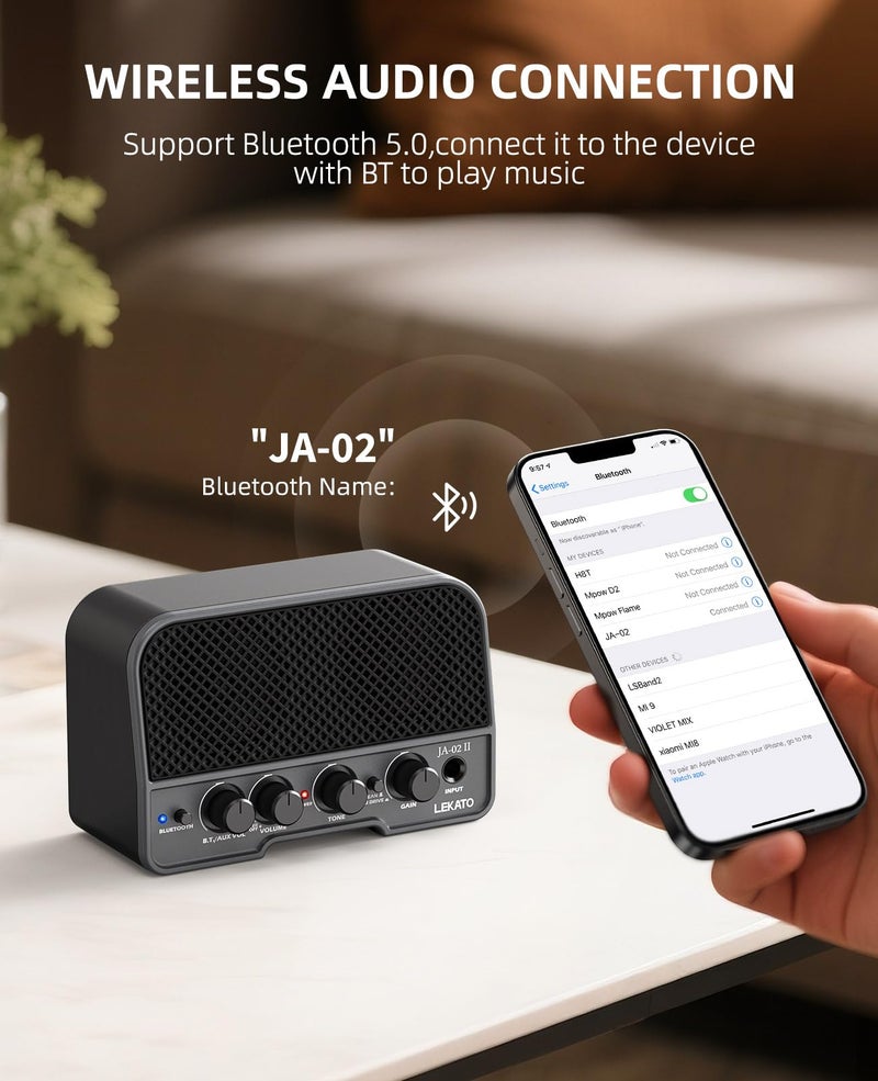LEKATO Mini Guitar Amp Rechargeable Electric Guitar Amplifer 5W, Clean/Overdrive Channels,Portable Small Amp for Guitarist Practice,Black - Image 4