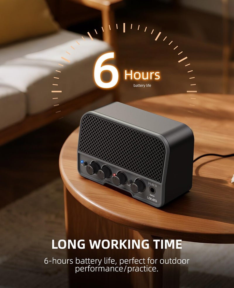 LEKATO Mini Guitar Amp Rechargeable Electric Guitar Amplifer 5W, Clean/Overdrive Channels,Portable Small Amp for Guitarist Practice,Black - Image 3