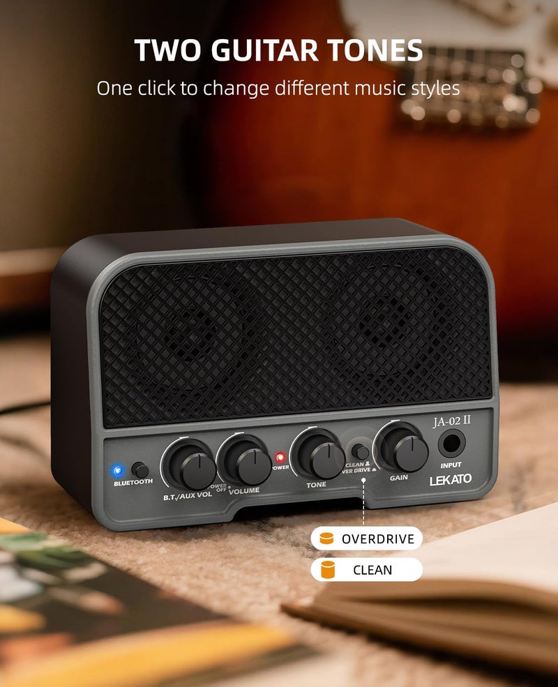 LEKATO Mini Guitar Amp Rechargeable Electric Guitar Amplifer 5W, Clean/Overdrive Channels,Portable Small Amp for Guitarist Practice,Black - Image 2