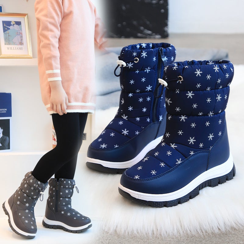 Winter Kidsren'S Snow Boots Snowflake High Tube Kidsren'S Cute Fashionable Cotton Shoes Casual Soft Sole Warm - Image 3