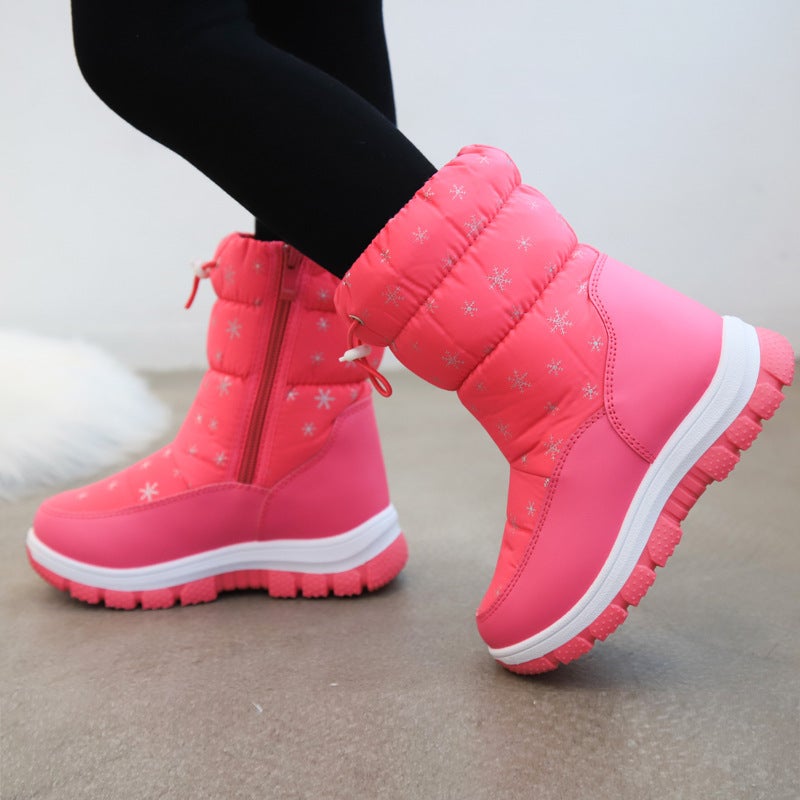 Winter Kidsren'S Snow Boots Snowflake High Tube Kidsren'S Cute Fashionable Cotton Shoes Casual Soft Sole Warm - Image 4