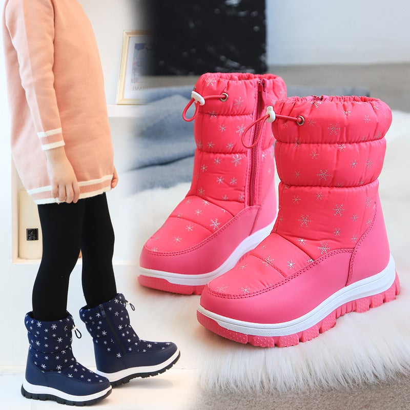 Winter Kidsren'S Snow Boots Snowflake High Tube Kidsren'S Cute Fashionable Cotton Shoes Casual Soft Sole Warm - Image 2