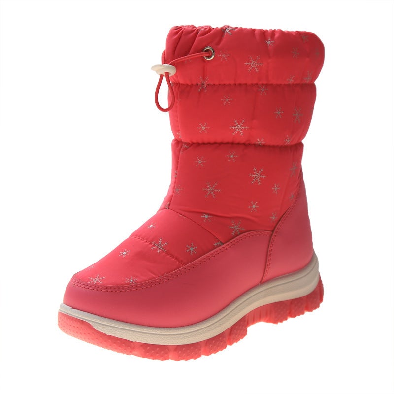 Winter Kidsren'S Snow Boots Snowflake High Tube Kidsren'S Cute Fashionable Cotton Shoes Casual Soft Sole Warm - Image 1