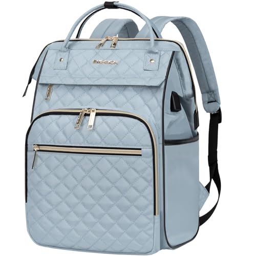 EMPSIGN 17 Inch Laptop Backpack for Women, Work Business Travel Computer College Bags, Large Capacity Water-repellent Quilted Casual Daypack with USB Port, Light Blue - Image 1