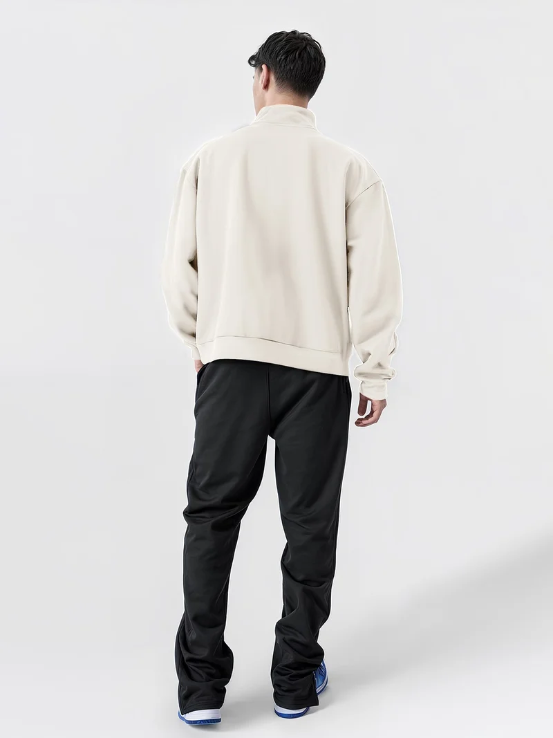Maniac  Maniac Mens Solid High Neck Full Sleeve Half White Cotton Fleece Sweatshirt for Men | Best Price UAE