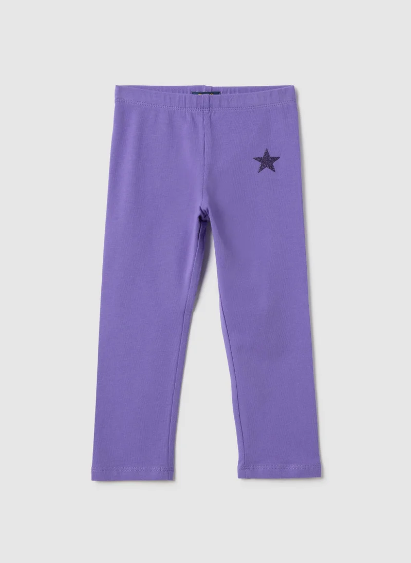 او في اس Ovs Girls' Purple Cotton Stretch Leggings Slim Fit With Star