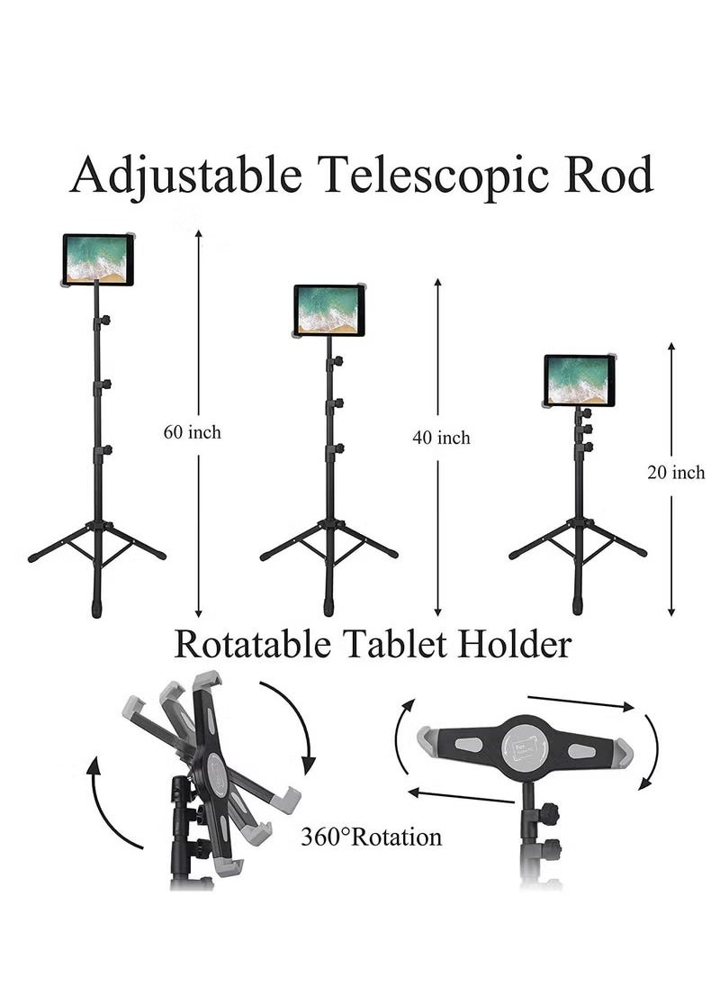 MIGOFAST - IPad and Mobile Phone Tripod Stand Height Adjustable 20 to 60 Inch with 360 Degree Rotating Tablet Holder for iPad Air iPad Pro and More 9.5 to 14.5 Inch Tablets - Image 1
