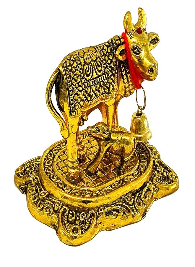NOBILITY Pooja Items Diwali Gift Golden Small Kamdhenu Cow with Calf Metal Statue Decorative Item Showpiece for Home Office Decoration Wedding Return Gifts Pack of 6 - Image 5
