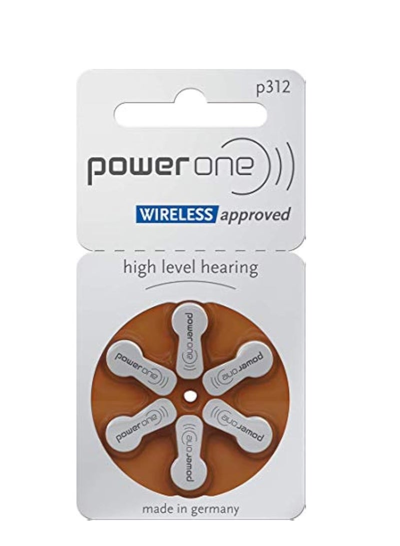 Power One P312 Hearing Aid Batteries (6 Pack) | Size 312 Zinc Air Battery | Long Lasting & Reliable Performance - Image 1