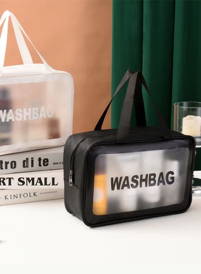 Translucent Waterproof Makeup Cosmetic Bag Travel Organizer for Accessories, Portable PVC Wash Bag Travel Business Vacation Bathroom Organizer（Black-L) - Image 5