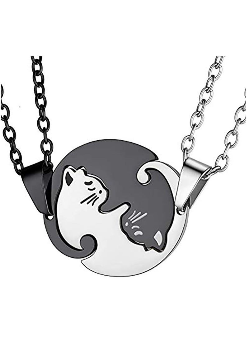 Excefore Cat Couple Pendant, Couple Matching Necklace Lover's 2pcs Pendant for Wedding Anniversary Valentine's Present (2pcs) - Image 1