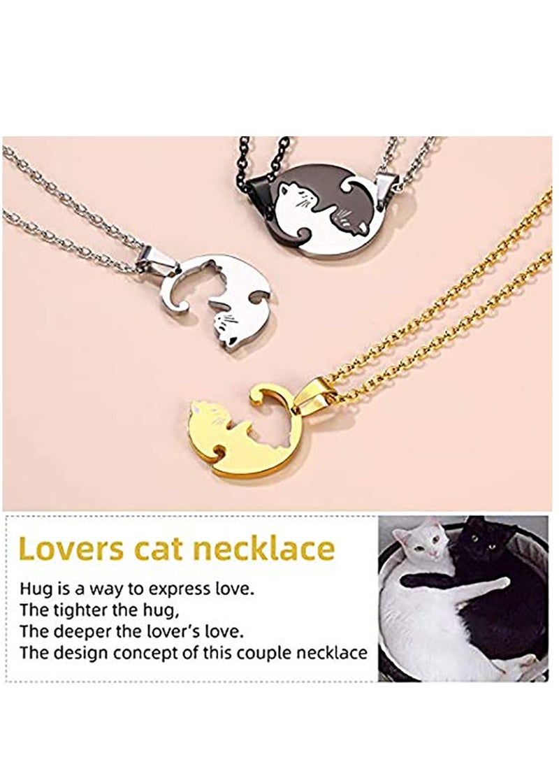 Excefore Cat Couple Pendant, Couple Matching Necklace Lover's 2pcs Pendant for Wedding Anniversary Valentine's Present (2pcs) - Image 2