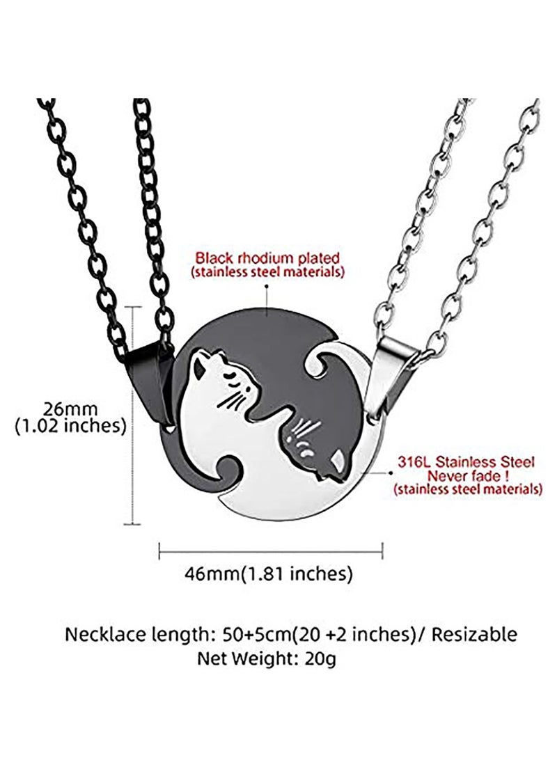 Excefore Cat Couple Pendant, Couple Matching Necklace Lover's 2pcs Pendant for Wedding Anniversary Valentine's Present (2pcs) - Image 3