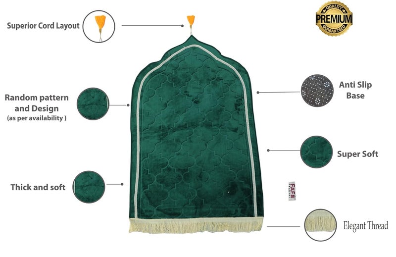 FAF e-TRADERS FAF Jannat Premium Janamaz Prayer Mat Musalla Soft Velvet Mat for Salah Musallah and Namaz Green  - Image 2