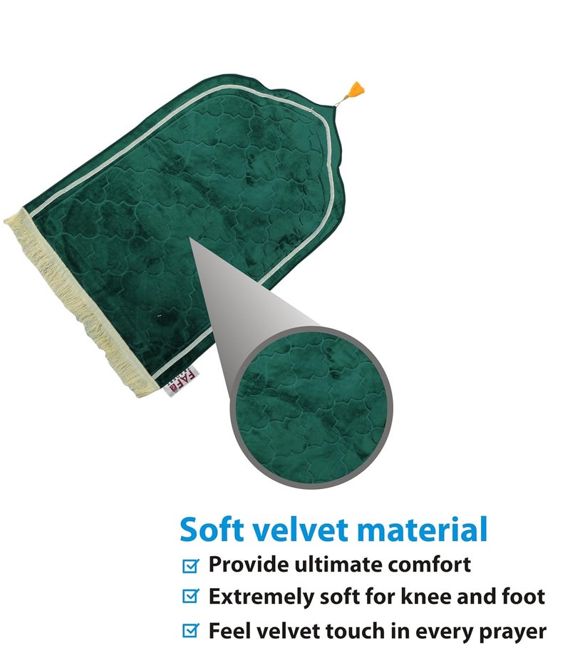 FAF e-TRADERS FAF Jannat Premium Janamaz Prayer Mat Musalla Soft Velvet Mat for Salah Musallah and Namaz Green  - Image 4