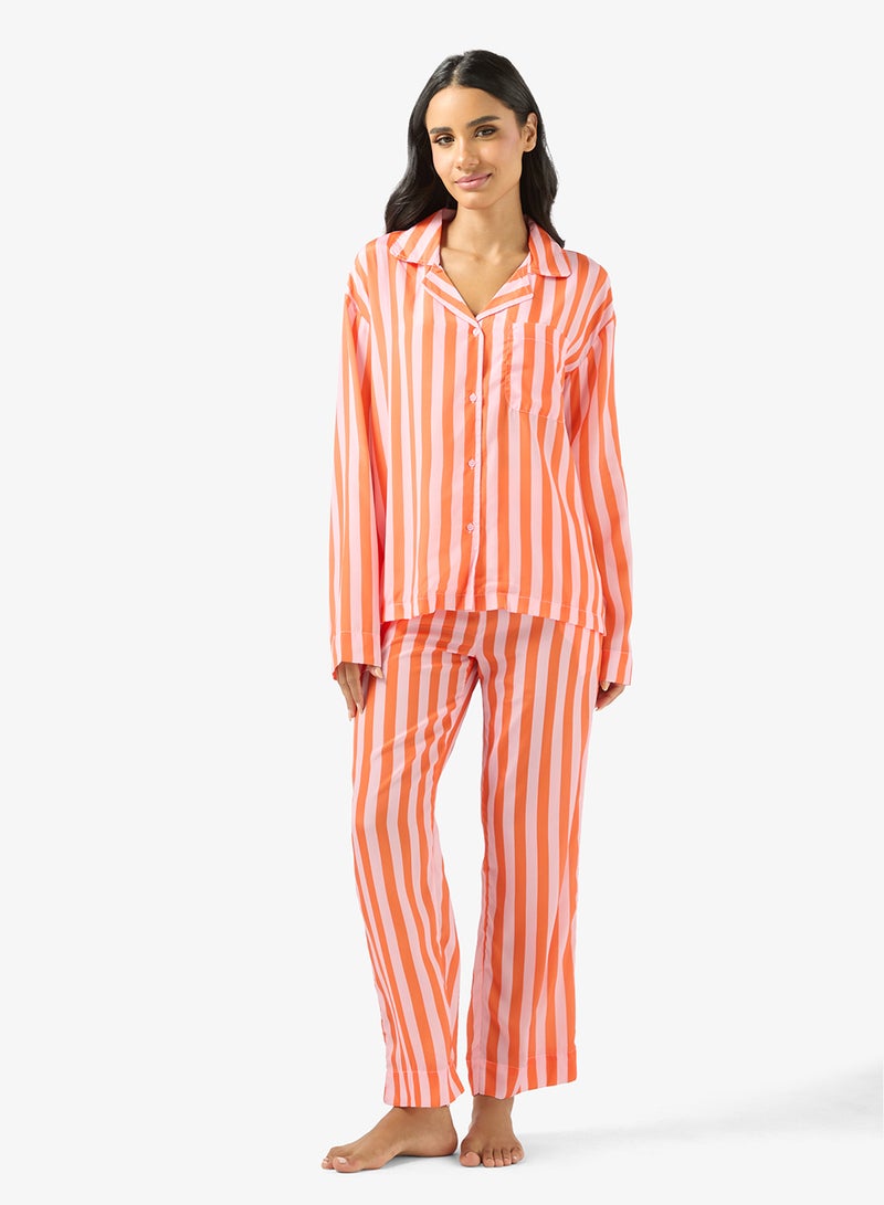 Ginger Stripe Oversize Fit Shirt & Pyjama Set - Image 1