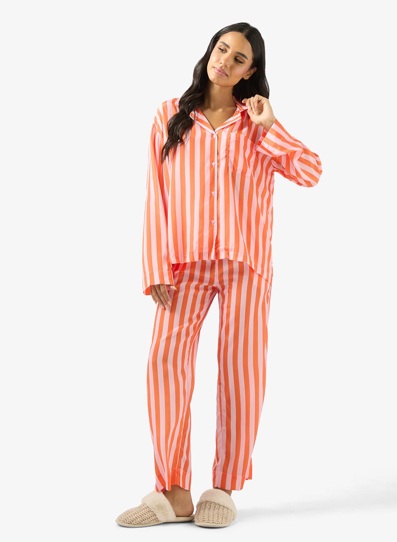 Ginger Stripe Oversize Fit Shirt & Pyjama Set - Image 5