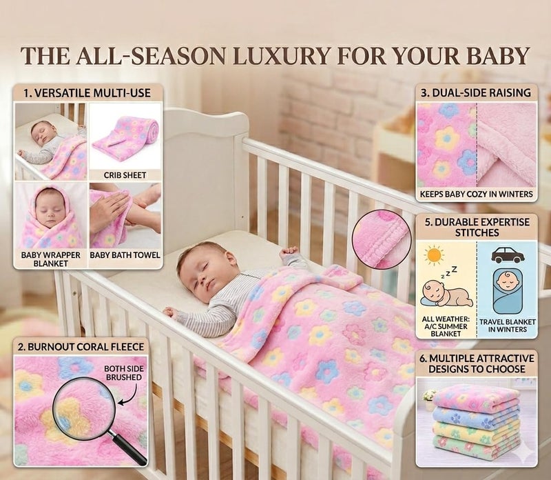 First Kick Luxury Soft Baby Blanket 100 x 75 cm Premium Fleece Newborn Swaddle Wrap All Season Warm Lightweight Blanket for 0-12 Months Crib Stroller Travel Use - Image 3