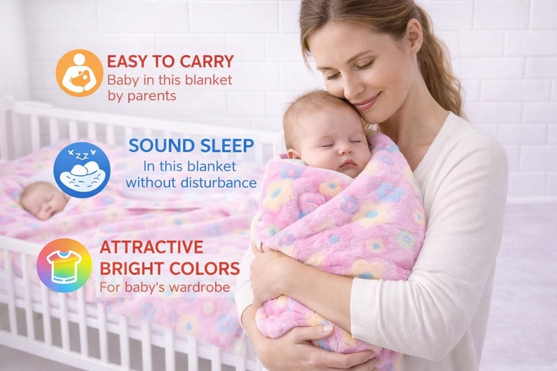 First Kick Luxury Soft Baby Blanket 100 x 75 cm Premium Fleece Newborn Swaddle Wrap All Season Warm Lightweight Blanket for 0-12 Months Crib Stroller Travel Use - Image 2
