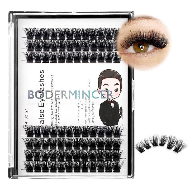 Bodermincer 84 Clusters D Curl Wide Cluster False Eyelash Volume Lashes Natural Eyelashes Set DIY Eyelash Extension 3D Effect Glue Bonded Band Individual Lash Home Eyelash Extension 12MM