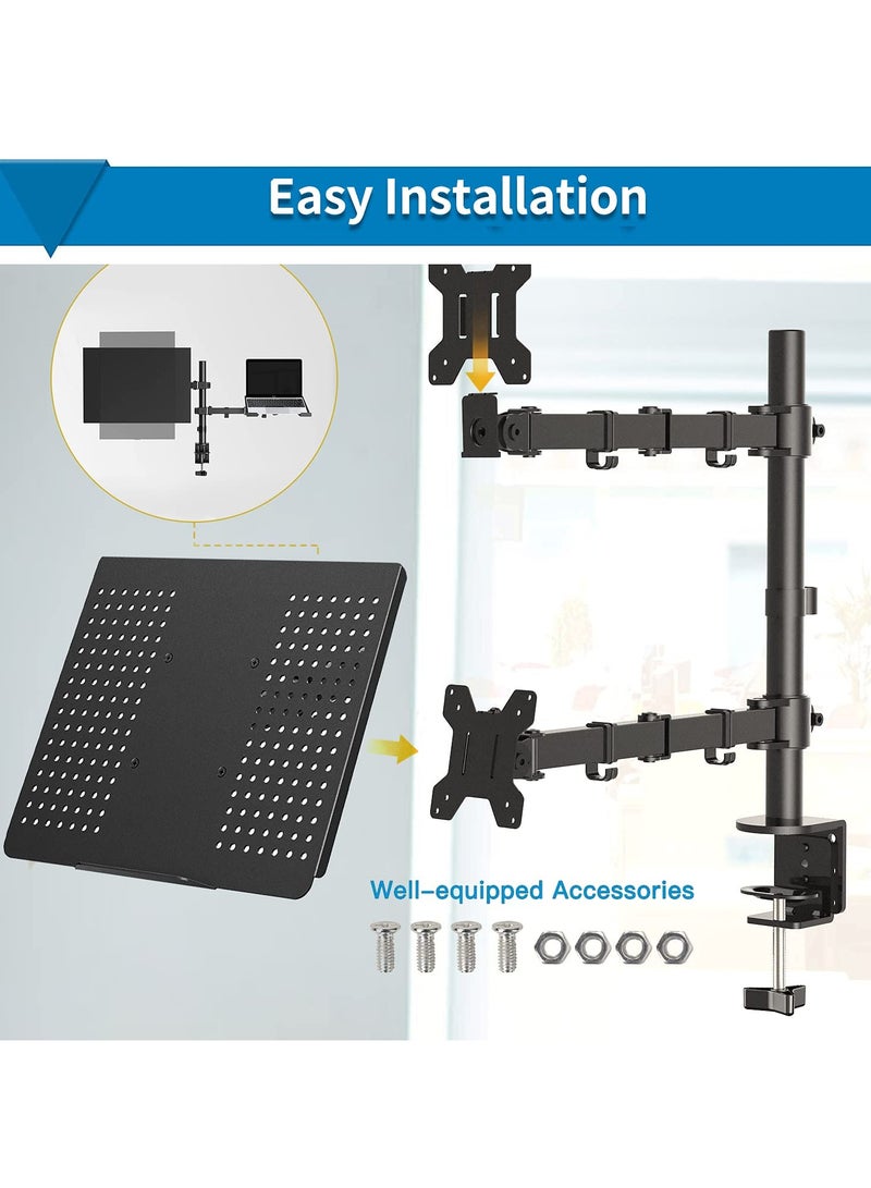 erorex Laptop Monitor Mount Stand with Keyboard Tray, Adjustable Notebook Desk Mount with Clamp and Grommet Mounting Base for 33 to 68cm LCD Computer Screens Up to 10kg, Notebook up to 40cm - Image 2