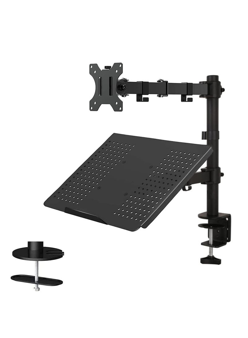 erorex Laptop Monitor Mount Stand with Keyboard Tray, Adjustable Notebook Desk Mount with Clamp and Grommet Mounting Base for 33 to 68cm LCD Computer Screens Up to 10kg, Notebook up to 40cm - Image 1