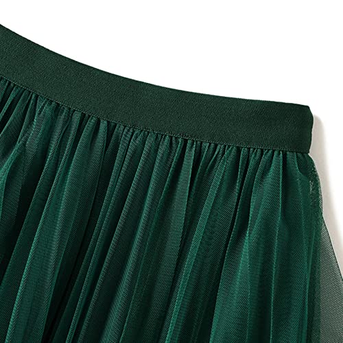Dirholl Women's A-Line Fairy Patterned Elastic Waist Ruffle Tulle Layered Midi Skirt Scallop Green - Image 2