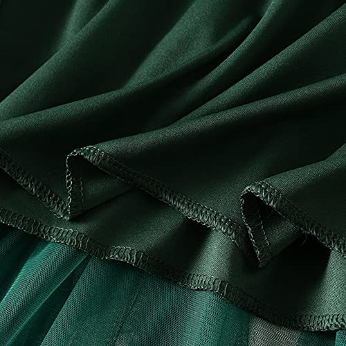 Dirholl Women's A-Line Fairy Patterned Elastic Waist Ruffle Tulle Layered Midi Skirt Scallop Green - Image 5