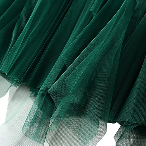 Dirholl Women's A-Line Fairy Patterned Elastic Waist Ruffle Tulle Layered Midi Skirt Scallop Green - Image 4
