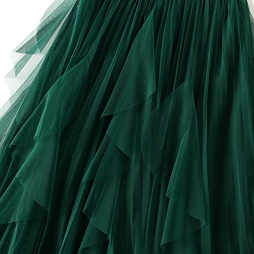Dirholl Women's A-Line Fairy Patterned Elastic Waist Ruffle Tulle Layered Midi Skirt Scallop Green - Image 3