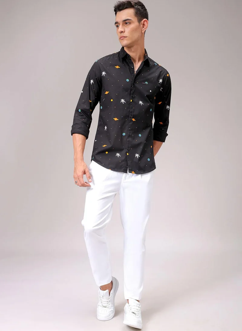 ذا انديان كراج كو Men Slim Fit Graphic Print Full Sleeves Spread Collar Casual Shirt