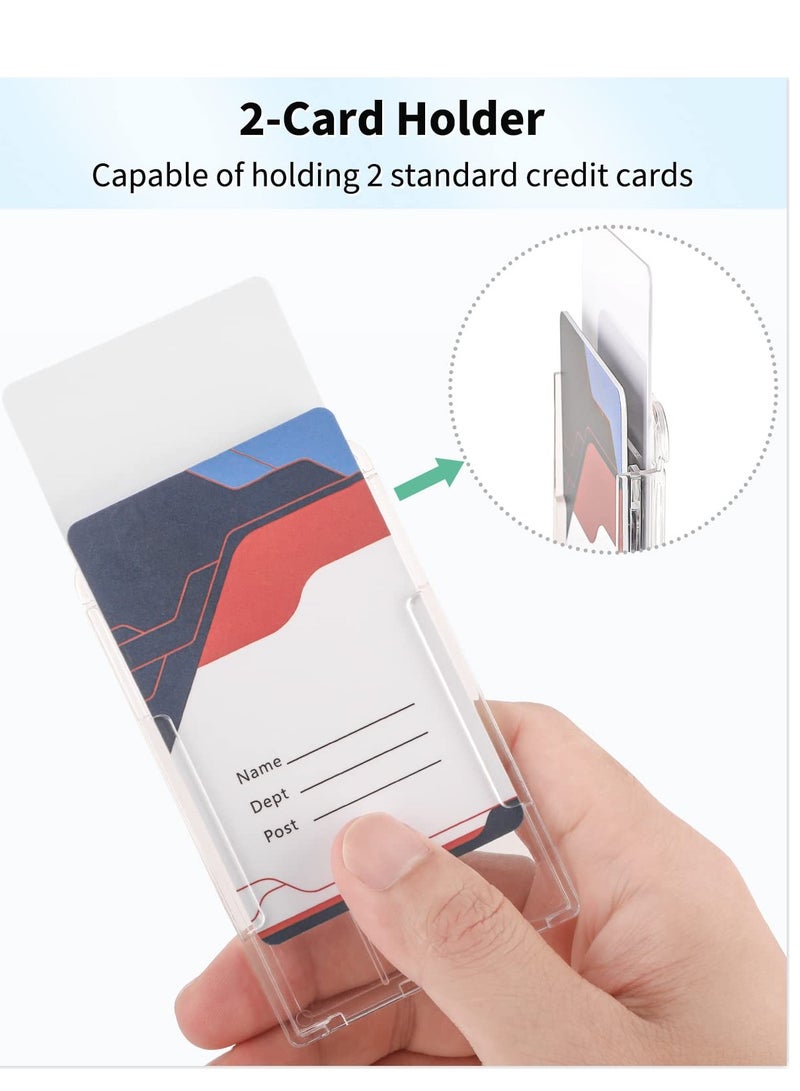 Excefore Vertical 2-Card Badge Holder with Thumb Slot Hard Transparent PC Case Protector for Office School IDs Credit Cards Driver’s Licenses and Passes, 20 Pack - Image 2