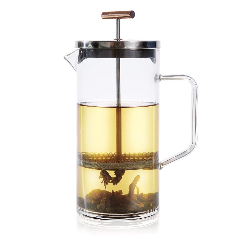 Teabloom Tea Press with Copper Pull Handle and Stainless Steel Filter â€“ Tea Connoisseur's Choice â€“ Pekoe Tea Maker, 34-Ounce - Image 1
