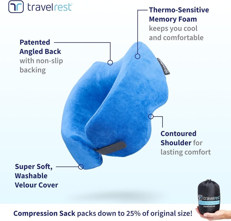travelrest TRAVELREST Nest Memory Foam Travel Neck Pillow, Advanced Support for Long Flights, Patented Design, Optimal Relaxation, Compact, Ergonomic, and Washable, On-the-Go, Attacthes to Luggage - (Blue, Nest)  - Image 5